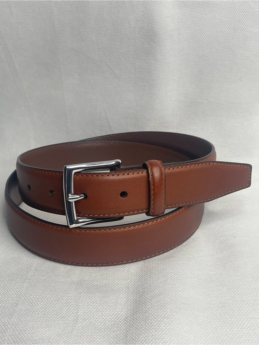 J.CREW Genuine Leather Belt Mens Size 34 Brown Off Stitching Silver Hardware